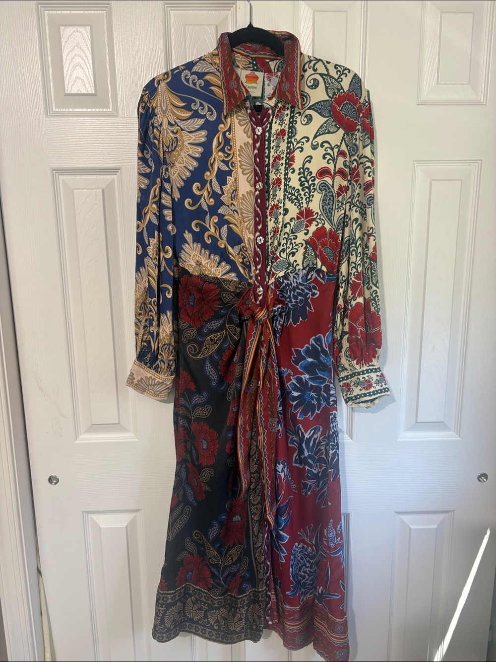FARM Rio Patchwork Floral Maxi Dress in Red, Blue, Cream